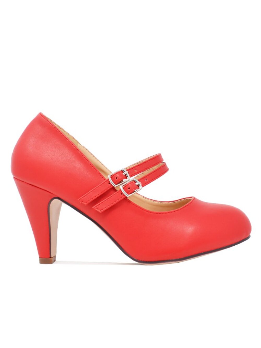 Women’s Double Strap Mary Jane Heels – Retro Round Toe Pumps - Picture 5 of 6